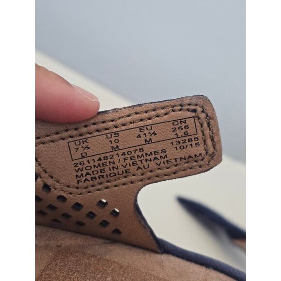 Clarks Artisan Suede Wedge Sandals Size 10 Blue Slingback Peep Toe Comfy - Picture 7 of 7